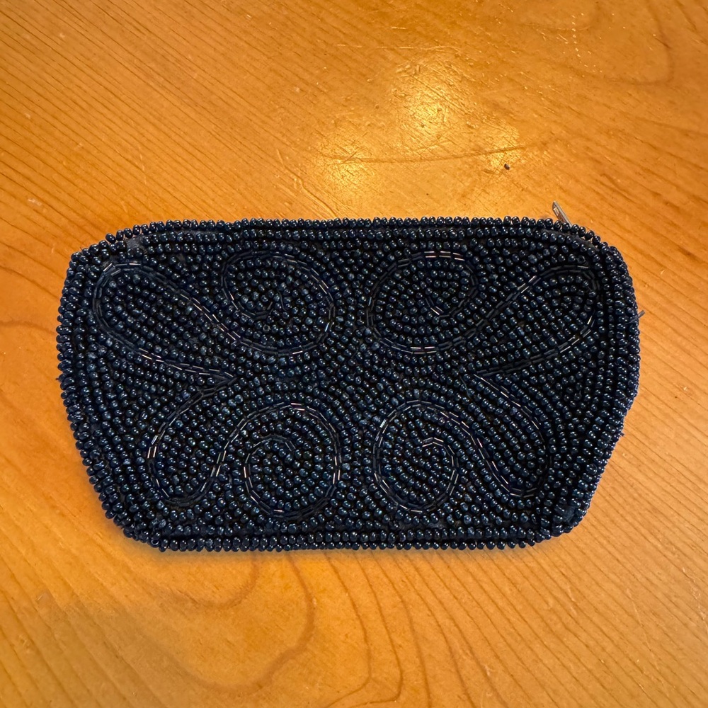 Hand Made Vintage 1950s Bag By Debbie Black Beaded Clutch Purse Evening Bag
